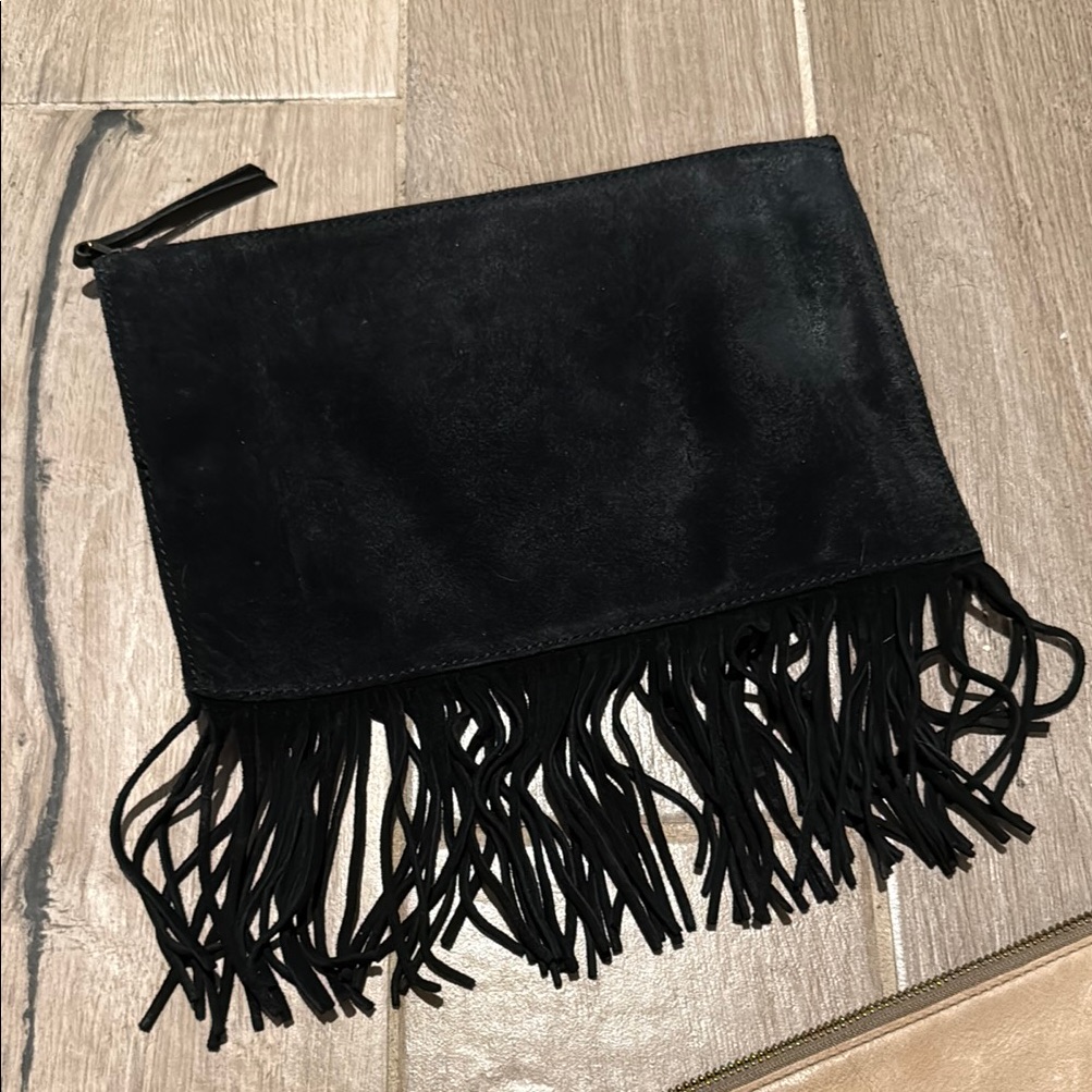 Madewell Leather/ Suede Black Fringe Clutch